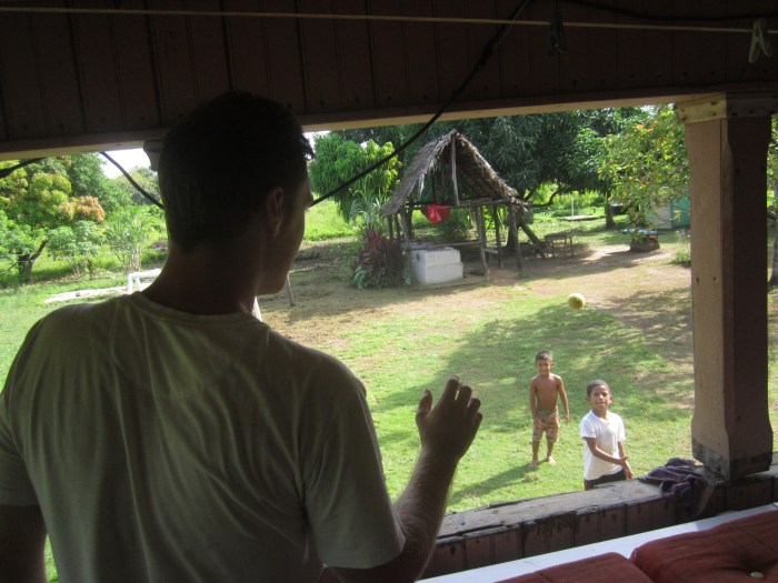 Playing catch with the locals